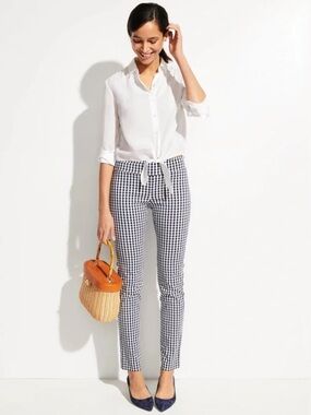 J. McLaughlin Navy & White Gingham Ankle Pants